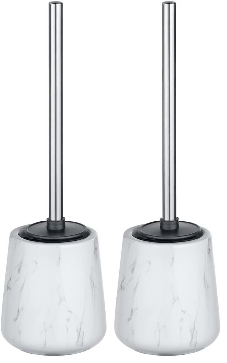 LEIGHTON DENNY Adrada Toilet Holder with Silicone Brush, Ceramic, White, 39 x 12 x 12 cm (Pack of 2)