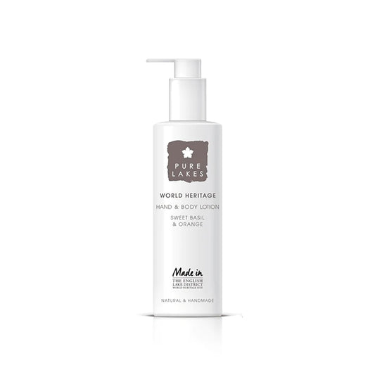 Pure Lakes Sweet Basil & Orange Hand & Body Lotion - 250ml Pump | Organic Moisturiser with Essential Oils | Vegan & Made with Organic Ingredients
