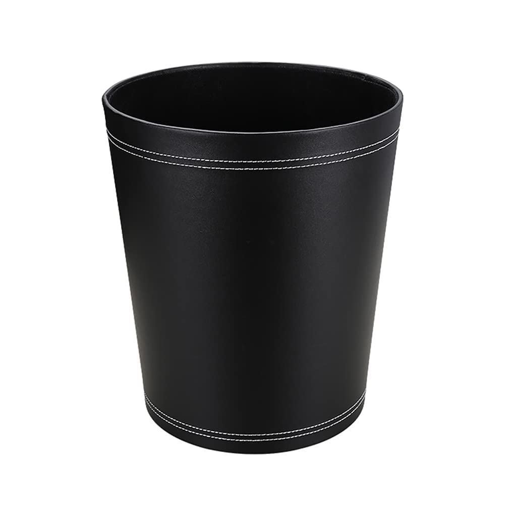 KINGFOM™ Classic Leather Waste Bin, Creative Waste Paper Basket, Storage Bin for Office, Home and High Class Hotel Black