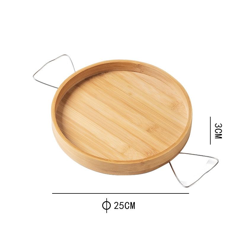 Hosoncovy Bamboo Wooden Sofa Arm Tray with Clip, Chair Coach Armrest Table Organizer (Round - Yellow)