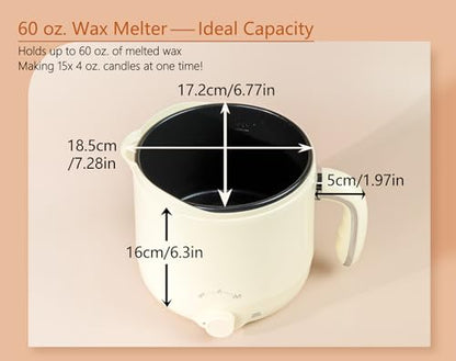 JULWHISPER Electric Wax Melting Pot, 1.8L Wax Melter for Candle Making Pouring Pot with Spout for Soap Making Pouring Pitcher Non-Stick Easy to Clean