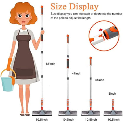 Baban Squeegee Window Cleaner 2 in 1 Window Cleaning Tool with Elbow and Straight Extension Pole, 61'' Telescopic Window Washing Equipment with Bendable Head for Car Indoor Outdoor High Windows (2 Pad