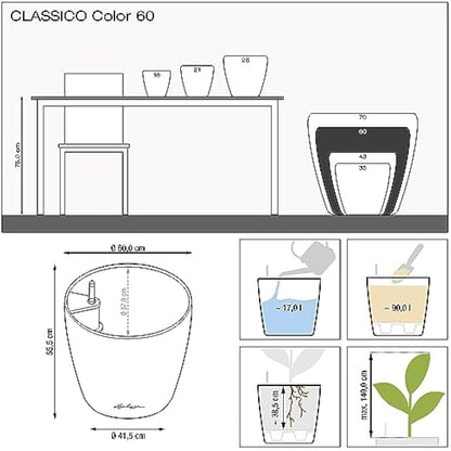 Lechuza CLASSICO Color 60 Self Watering Planter Large Garden Plastic Indoor and Outdoor Flower Plant Pot with Drainage Hole D60 H55.5 cm Slate