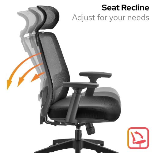 Office Hippo Ergonomic Mesh Office Desk Chair, Desk Chair, Adjustable Ergonomic Swivel Chair with Headrest, Lumbar Support, 3D Arms & Tension Control