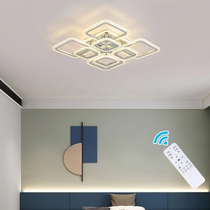 Qcyuui Modern Ceiling Light, Acrylic Flush Mount Led Ceiling Lights, Nordic Chandeliers with 8 Rectangles Lighting Fixture, 100W Chandelier Ceiling Lights Living Room Bedroom Dining Room Kitchen