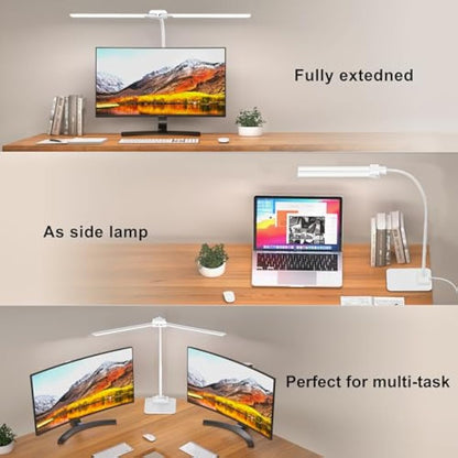 KableRika LED Desk Lamp for Office, Double Head Desk Lamp with Base, Dimmable Architect Desk Light, Eye Caring Monitor Light Bar with Timer, Task Lamp for Work Study Read Home Office Lighting