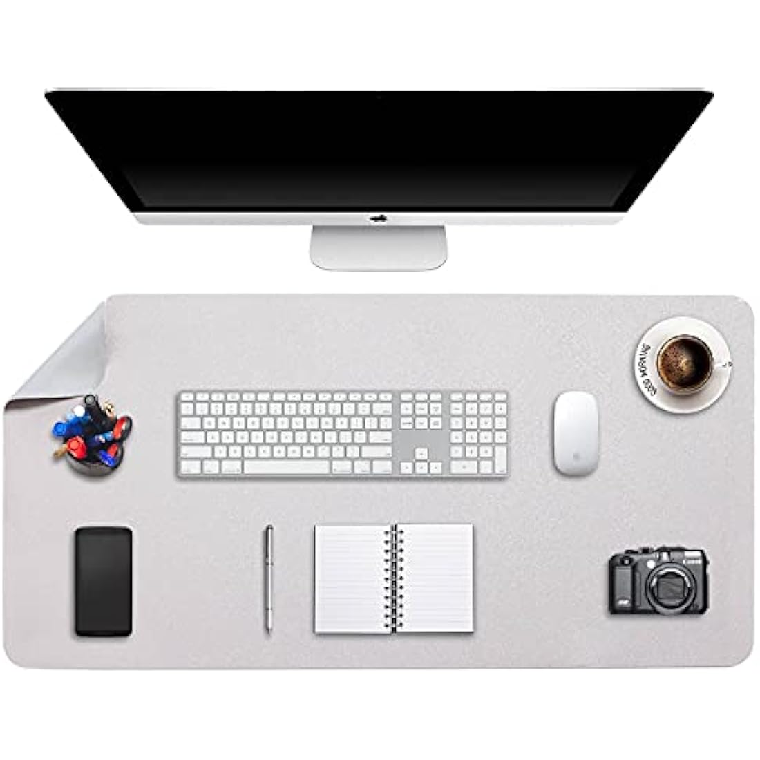 Desk Pad Large, Desk Mat, Extended Mouse Mat, Mouse Pad XXL, Desk Blotter, DOBAOJIA Laptop Pad Writing Pad for Office/Home, Dual-Side Use PU Leather Waterproof 35.4" X 16.9" (Light Gray/Silver)