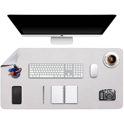 Desk Pad Large, Desk Mat, Extended Mouse Mat, Mouse Pad XXL, Desk Blotter, DOBAOJIA Laptop Pad Writing Pad for Office/Home, Dual-Side Use PU Leather Waterproof 35.4" X 16.9" (Light Gray/Silver)