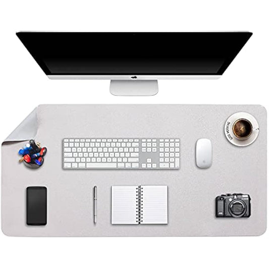 Desk Pad Large, Desk Mat, Extended Mouse Mat, Mouse Pad XXL, Desk Blotter, DOBAOJIA Laptop Pad Writing Pad for Office/Home, Dual-Side Use PU Leather Waterproof 35.4" X 16.9" (Light Gray/Silver)