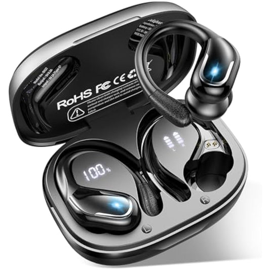 Wireless Earbuds, Ltinist Bluetooth 5.3 Headphones, Wireless Earphones 75H Playtime and HiFi Stereo Sound with Mic, Dual LED Display, IP7 Waterproof in Ear EarHooks, USB-C, Headsets for Sport, Running