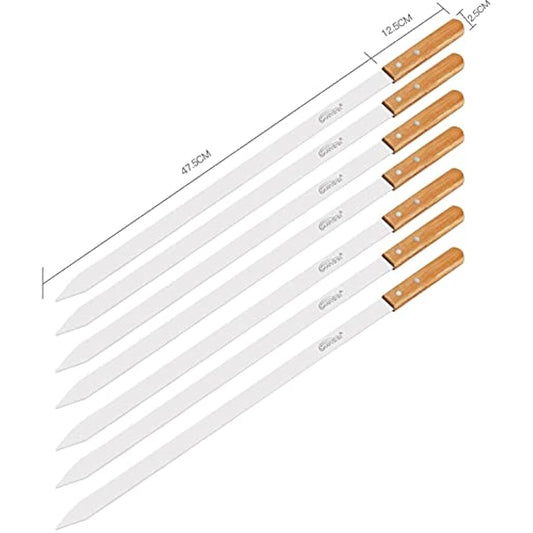 Goutime 23-Inch Long,1 inch Wide BBQ Skewers Large Stainless Steel Kebab Skewers,skewers Stainless Steel,Metal Skewers for Koobideh/Persian/Armenian Style BBQ,Turkish Kebab skewersSet of 7