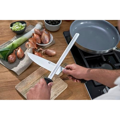 Zwilling Sharpening Steel with Diamond Coating, Oval, Length: 26 cm, Black Plastic Handle with Hanging Eyelet,Black, Silver