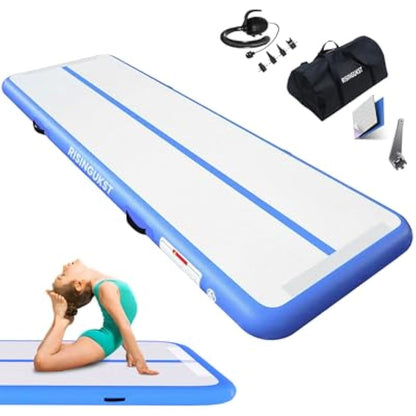 RISINGUKST Air Gymnastics Track Tumbling Mat Inflatable, 6.6ft 10ft 13ft 16ft 20ft Training Mats 4/8 Inch Thickness, Air Roller Air Barrel