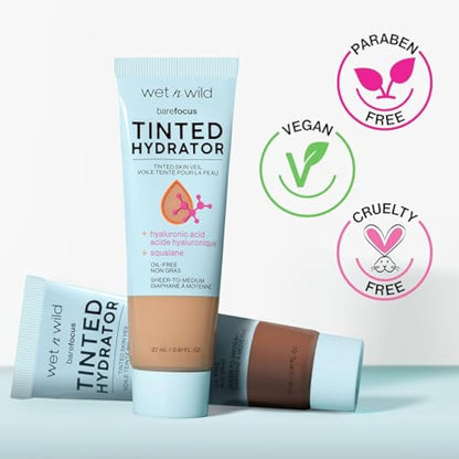 Wet n Wild, Bare Focus Tinted Hydrator, Tinted Moisturiser with Hyaluronic Acid, Lightweight Formula with Semi-Matte Finish for Oily Skin, Light to Medium Coverage, Light