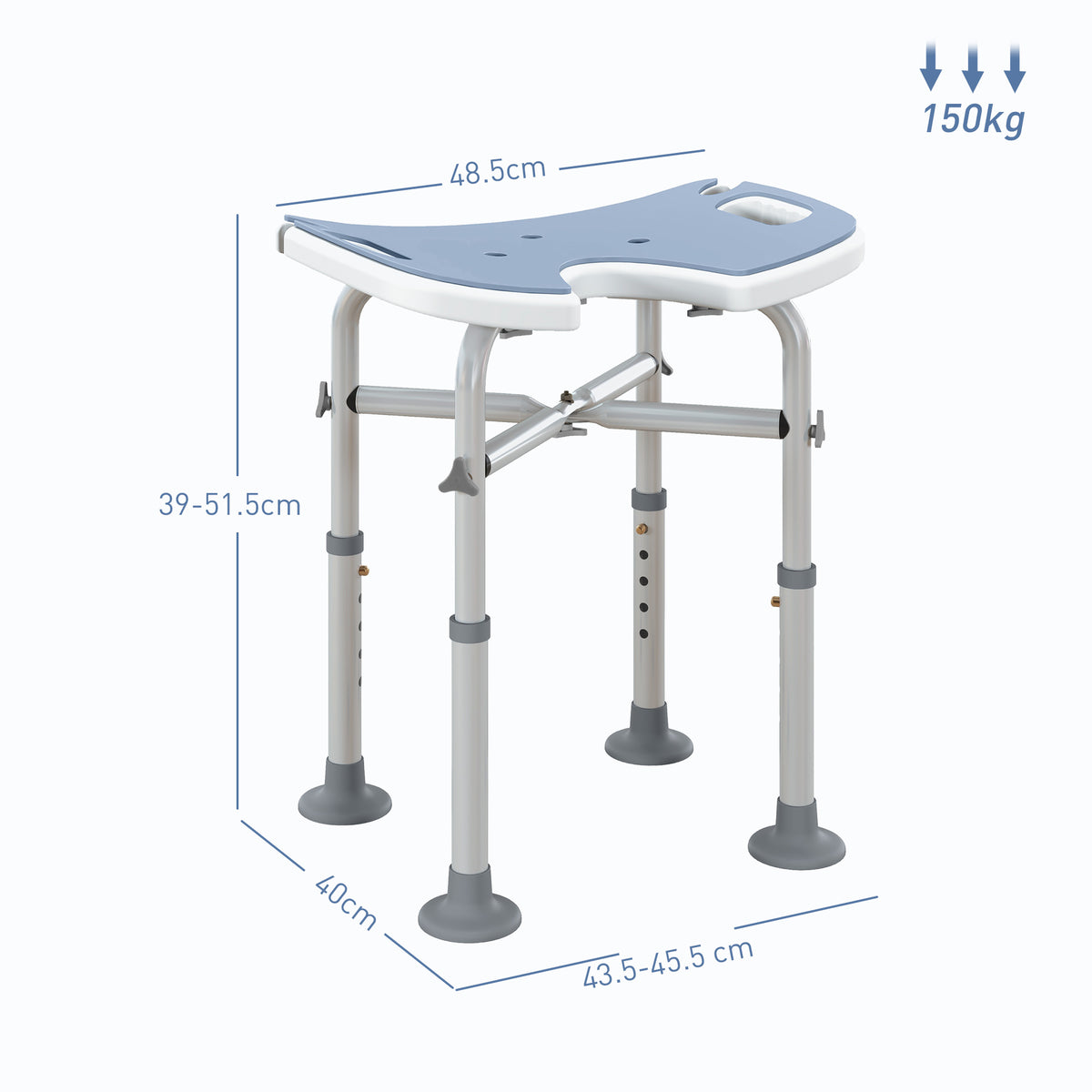 HOMCOM 39-51.5cm 'U' Seat Padded Shower Stool - Light Blue