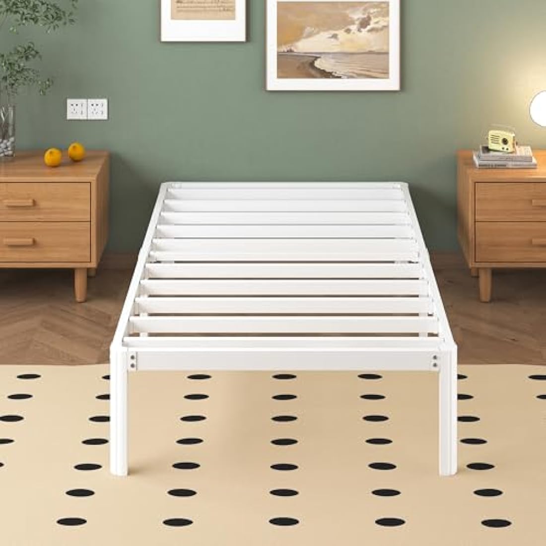 Lutown-Teen 30 cm High Small Single Bed Frames 2ft6 with Rounded Corner Legs, Heavy Duty White Metal Small Single Bed Frame, Noise Free, Easy Assembly