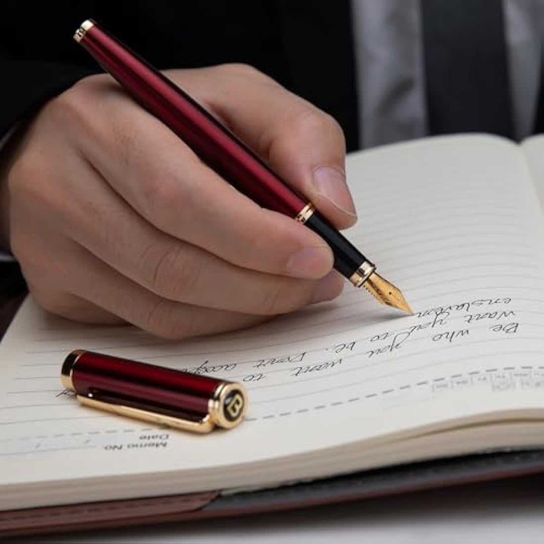 Red Fountain Pen,Stunning Luxury Pen,24K Gilded Nib(Fine),Gorgeous 24K Gold Finish,German Schneider Ink Converter,Trustworthy Pen Gift for Men&Women-Elegant, Executive,Nice Pen for Writing