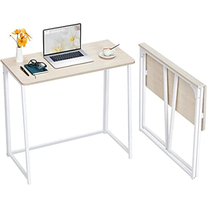 WOHOMO Folding Desk,Small Foldable Desk 80cm for Small Spaces,Space Saving Computer Table Writing Workstation for Home Office,Easy Assembly,Oak