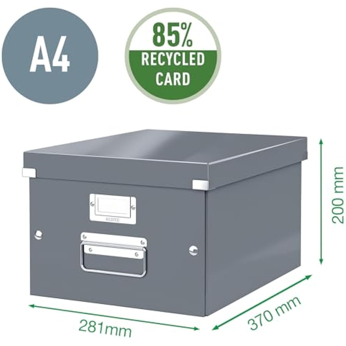 Leitz 60440054 A4 Storage Box, Click and Store Range, Medium, Green, 36.9 x 28.1 x 3.7 cm