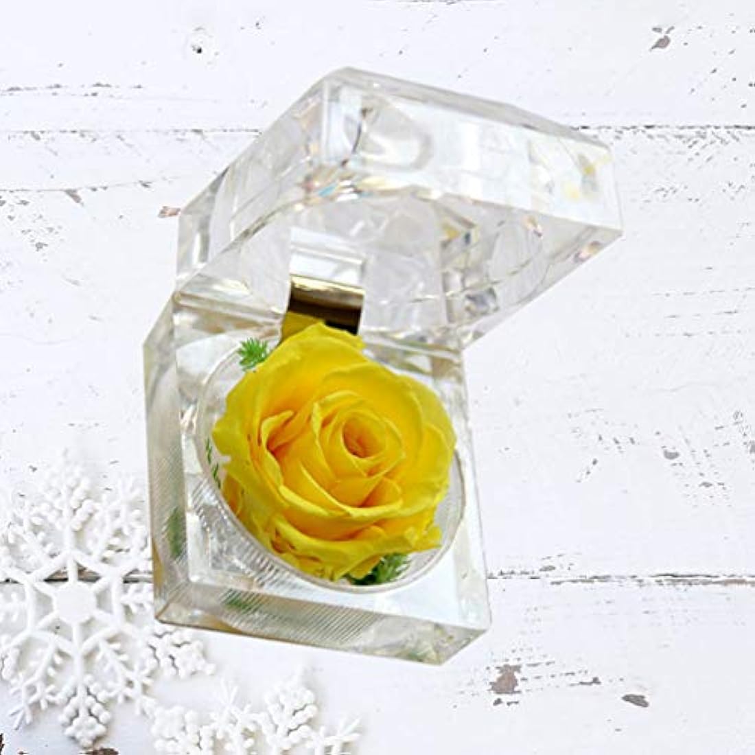 Crystal Rose Box 1Pc, Preserved Flower Eternal in Acrylic Crystal Ring Box for Women Birthday and Anniversary- 2inch/5cm Yellow