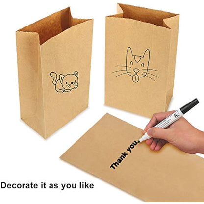 Gaoyong 100 Pieces Brown Paper Bags 12 x 7 x21.5 cm - 70 g./m2 with 100% Pure Kraft Paper for Grocery, Snack, Lunch, Birthday, Xmas Party Supplier and Wedding