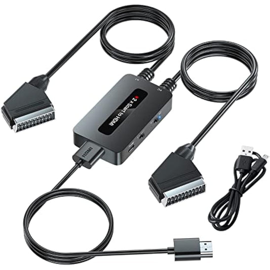 Kirolle Scart to HDMI Converter with Adapter + Cables, Supports 4:3 and 16:9 HDMI Output Switch for N64/Wii/PS2/Xbox/Sky/DVD/STB