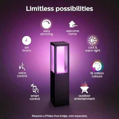 Philips Hue Impress White and Colour Ambiance Pedestal [EU Version - Black] Low Voltage. For Outdoor Lighting, Patio, Terrace, Garden.