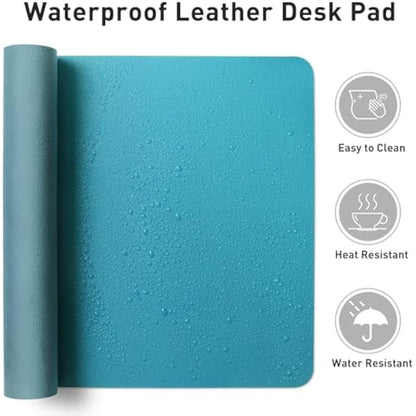 Aothia Leather Desk Mat, Large Mouse Pad, Non-Slip Desk Pad Desk Protector Mat, Waterproof PU Leather Laptop Mat Table Mat Desk Writing Pad for Office and Home (80 x 40 cm, Turquoise Blue)