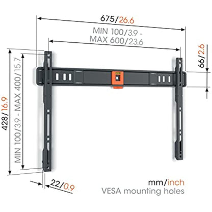 Vogel's TVM 1605 fixed TV wall bracket for 40-100 inch TVs, Max. 165 lbs (75 kg), Flat TV wall mount, Max. VESA 600x400, Universal compatibility