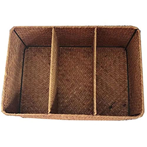 Giilayky 3-Section Wicker Baskets for Shelves, Hand-Woven Seagrass Storage Baskets Toilet Paper Basket
