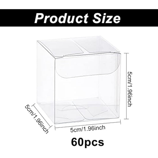 BENECREAT 60PCS 5x5x5cm Clear Cube Wedding Favour Boxes with Protective Film, PVC Transparent Cube Gift Boxes for Jewelry Storage Display, Candy, Chocolate, Cake, Balloon