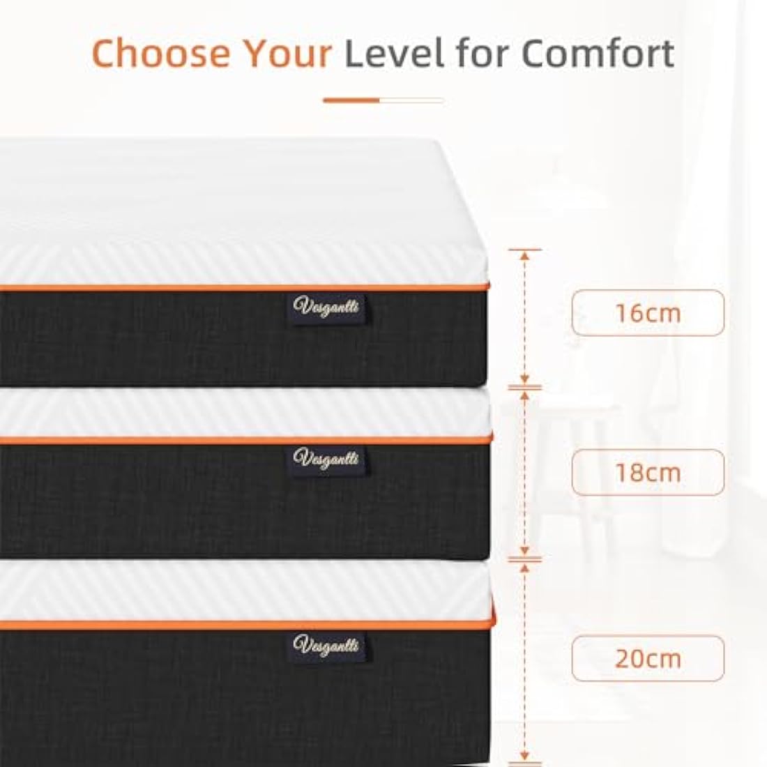 Vesgantti Small Double Mattress, 16CM Gel Memory Foam Small Double Mattress for Cool Sleep & Pressure Relief - Medium, 120x190x16CM, CertiPUR-US Certified