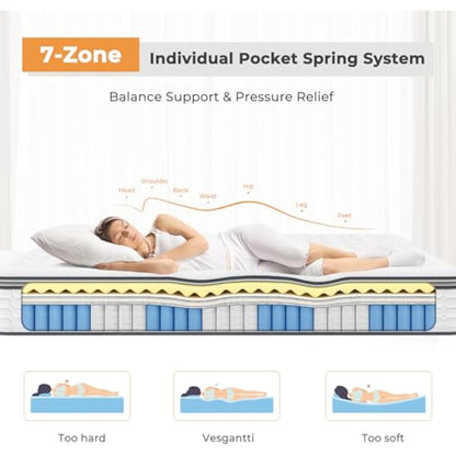 Vesgantti 3FT Single Mattress, 10.6 Inch Pocket Sprung Mattress Single with Breathable Foam and Individually Pocket Spring - Medium, Upgraded Pillow Top Collection