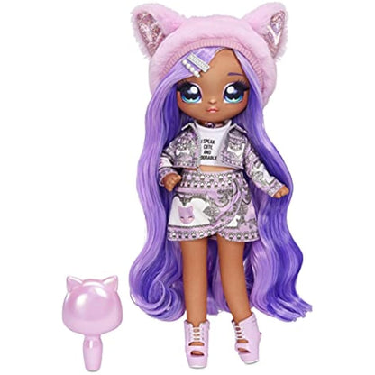 Na Na Na Surprise Family Soft Doll Set of 3 with 2 Fashion Dolls and 1 Pet - Toys for Kids - Lavender Kitty with Long Hair Dolls, 12 Removable Accessories and Outfits, and Adorable Plush Pet Cat