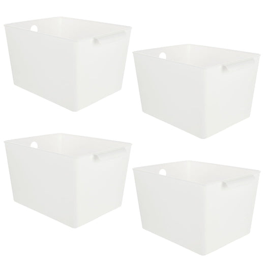 ASelected 4Pcs Plastic Storage Boxes With Handle White Box 26X19X15Cm Cupboard Storage Boxes Plastic Storage Basket Kitchen Cupboard Home And