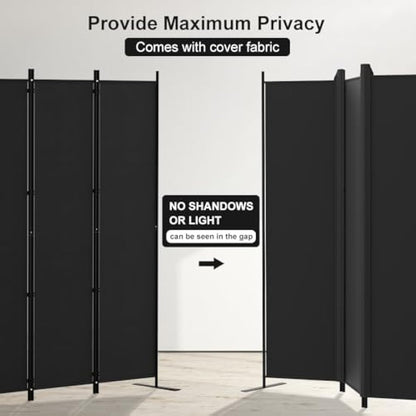 Kokorona 6 Panel Room Divider, 6FT Tall Folding Privacy Screen Wall Dividers, Portable Privacy Screen Freestanding Room Divider for Room Separation, Included-Cover Strips, Black, W 305 x H 183 cm