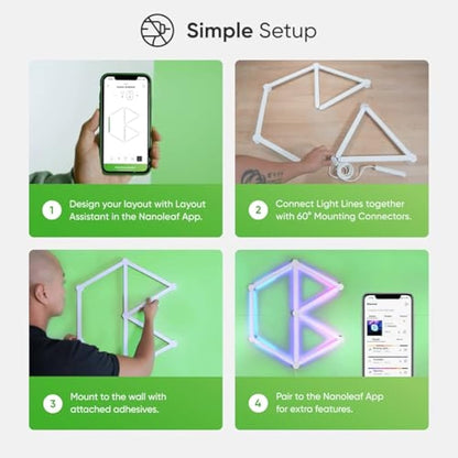 Nanoleaf Lines 60 Degrees Starter Kit, 9 Smart Light Bars LED RGBW - Backlit Modular Wi-Fi Colour Changing Wall Lights, Music & Screen Sync, Works with Alexa Google Assistant Apple Homekit, Room Decor