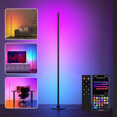 Lanmonlily LED Floor Lamp, Corner Floor Lamp Works with Alexa, Smart Lamp with Music Sync 16 Million Colors & 68+ Scene, RGBIC Floor Lamp for Living Room, Bedroom