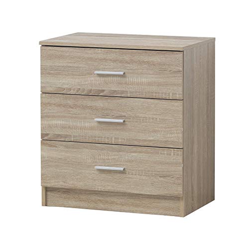 Timber Art Design 3 Drawer Bedroom Chest of Drawers with Metal Handles & Runners Matte Finish Storage Organiser Unit for Bedroom Hallway Living Room