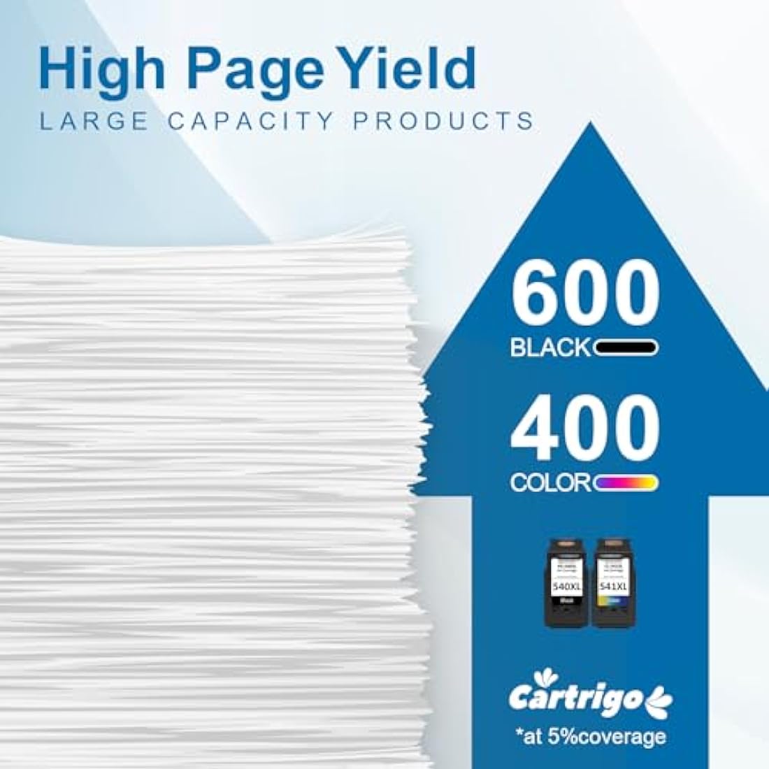 CARTRIGO 540XL 541XL High Capacity Ink Cartridges – Remanufactured Replacement for Canon 540 and 541 Ink Cartridges – Compatible with Pixma MG3600 MG3650 TS5150 MX475