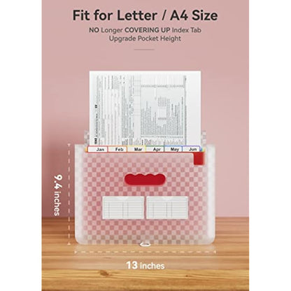 ABC life A4 Expanding File Organiser with Grid Pattern,13 Pockets Expandable Filling Boxes Documents Organiser,Accordion A4 Desk Folders,Portable Rainbow Files Wallets Plastic Bills Storage Bag(Pink)