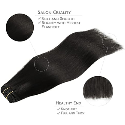 WENNALIFE Clip In Hair Extensions, 14 Inch 120g 7pcs Real Human Hair, Natural Black