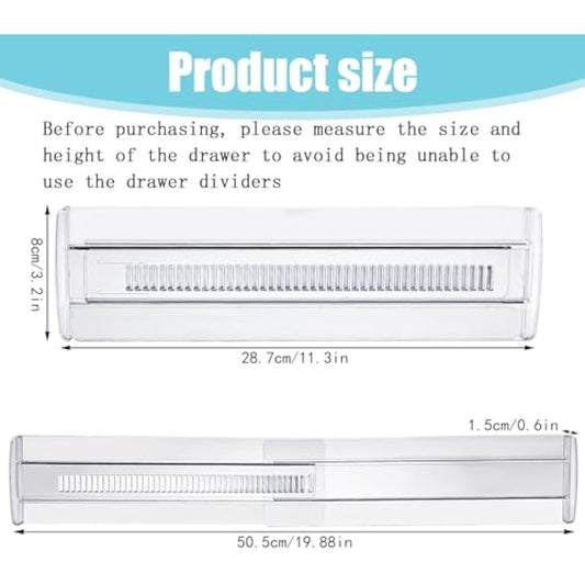 Yafe 6 Pack Drawer Dividers, Adjustable Drawer Organiser Divider(11.8"-19.7"), Extendable Plastic Drawer Dividers for Kitchen Bedroom Office Desk Dresser Cosmetic Clothing(Transparent)