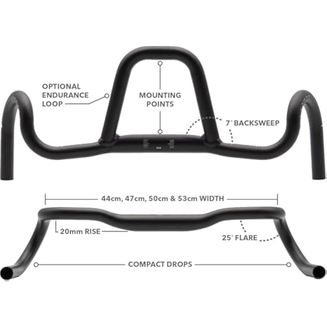 REDSHIFT Kitchen Sink Handlebar with Loop for Road, Gravel, Touring, and Commuter Bikes, Aluminum Drop Bar, 31.8mm Clamp, with 20mm of Rise, 41 cm Width