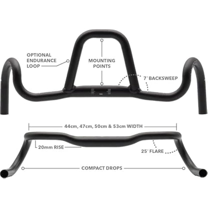 REDSHIFT Kitchen Sink Handlebar with Loop for Road, Gravel, Touring, and Commuter Bikes, Aluminum Drop Bar, 31.8mm Clamp, with 20mm of Rise, 41 cm Width