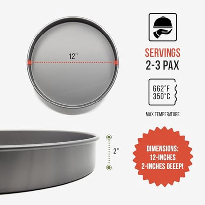 Chef Pomodoro Chicago Deep Dish Pizza Pan 12 Inch, Hard Anodized Aluminum Pizza Pan for Oven, Pre-Seasoned Bakeware Kitchenware, Non-Stick Round Pizza Pans 12-Inch (30 cm)