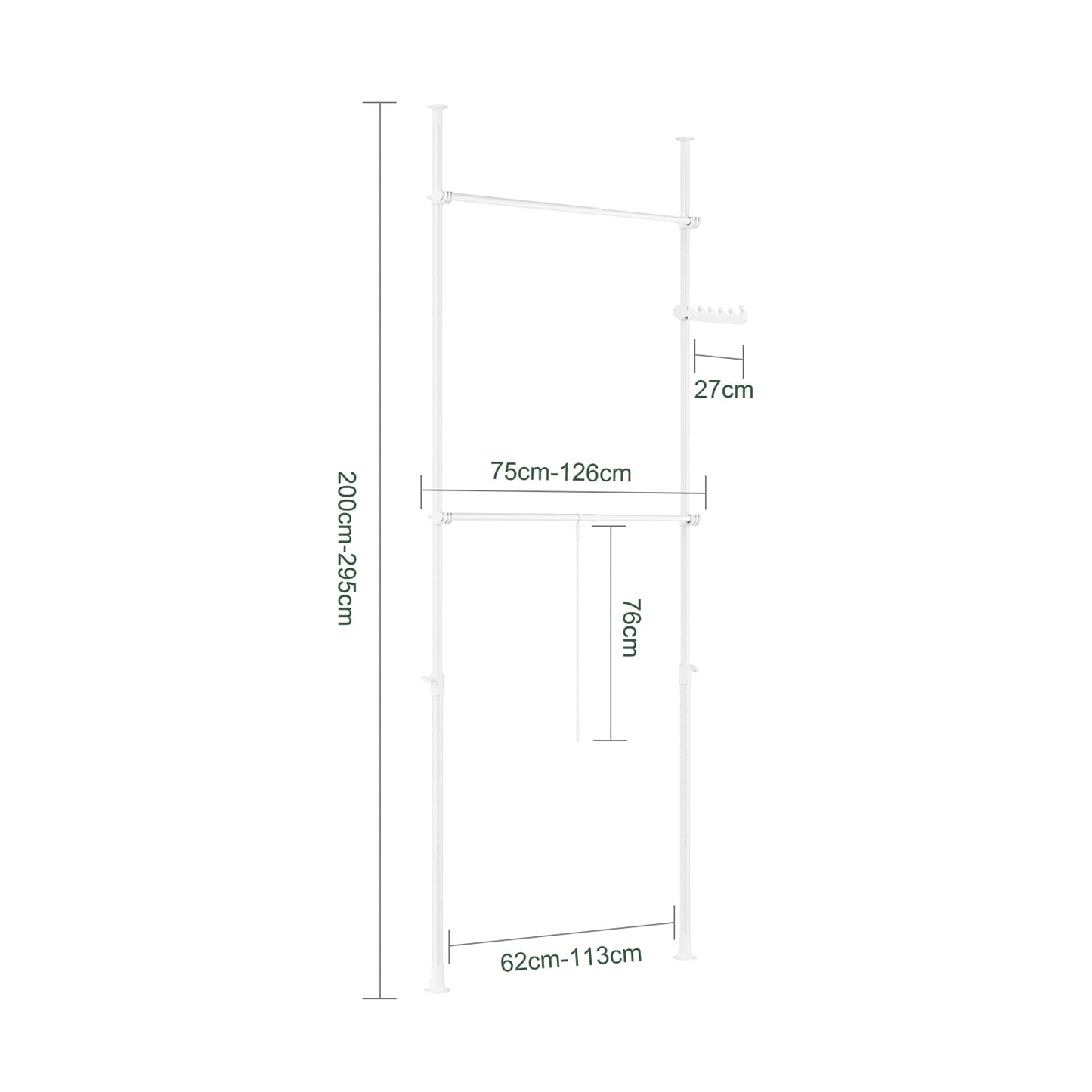SoBuy Telescopic Clothes Rail with Hook Rack 75–126cm Wide for Bedroom