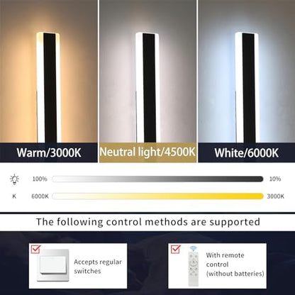 Mikeru 80CM Outdoor Lights with Remote Control, 2Pack Vertical Wall Lights 10% to 100% Dimmable Garage Lights External Main Powered 3000K/4500K/6000K 28W with Memory Function for Garden, Balcony