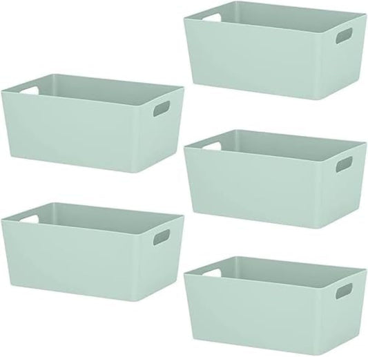 Niftii 5-Pack Plastic Storage Baskets with Sturdy Handles, Lightweight & Durable Design, Ideal for Kitchen, Bathroom, and Cleaning Organisation