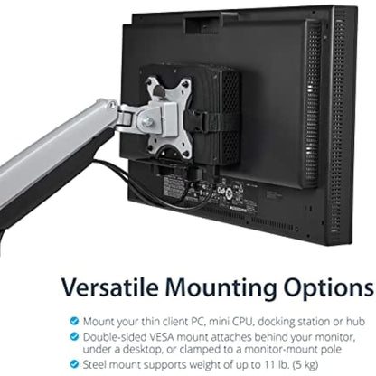 StarTech.com Thin Client Mount - Mini PC VESA Mount - Adjustable .7 to 2.8" - Under Desk Computer Mount - Mac Mini Monitor Mount (ACCSMNT), Black